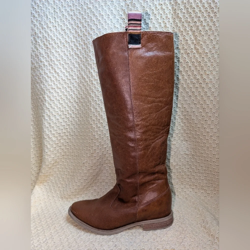 Anthropologie Cognac Leather Tall Pull On Riding Boots Womens Size 9
